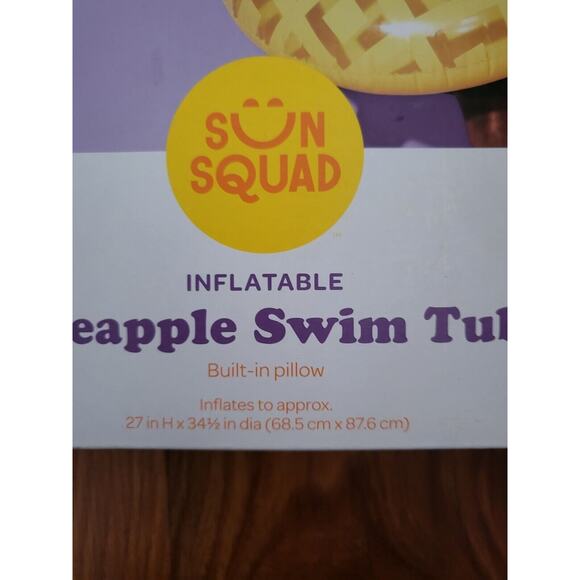 Sun Squad Inflatable Pineapple Swim Tube with Built in Pillow - Picture 2 of 3